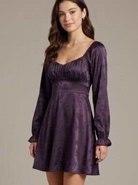 NWT - Large purple dress. CHARMED HEARTS long sleeve satin dress. Glam Dressy